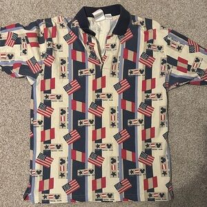 Vintage Disney all over “ stars stripes ears “ Patriotic Flag Print Polo Shirt